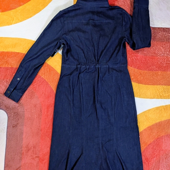 NWT! New York & Co. Dark Blue Denim Floral Embroidered Dress Midi Shirtdress MED - Picture 10 of 15